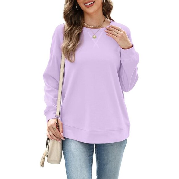 Women's Crew Neck Sweatshirt Loose Pullover Long Sleeve Soft Top Casual - Picture 3 of 5